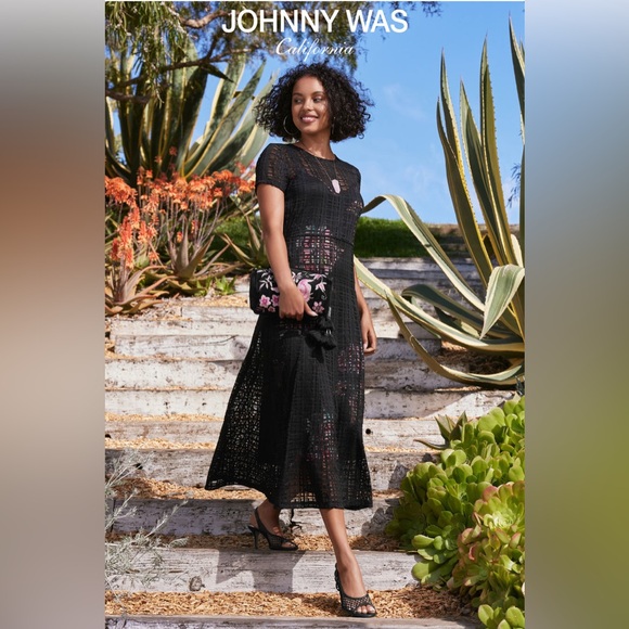 Johnny Was Jade black plaid shortsleeve midi A-line Dress Wedding Party Guest - Picture 16 of 16